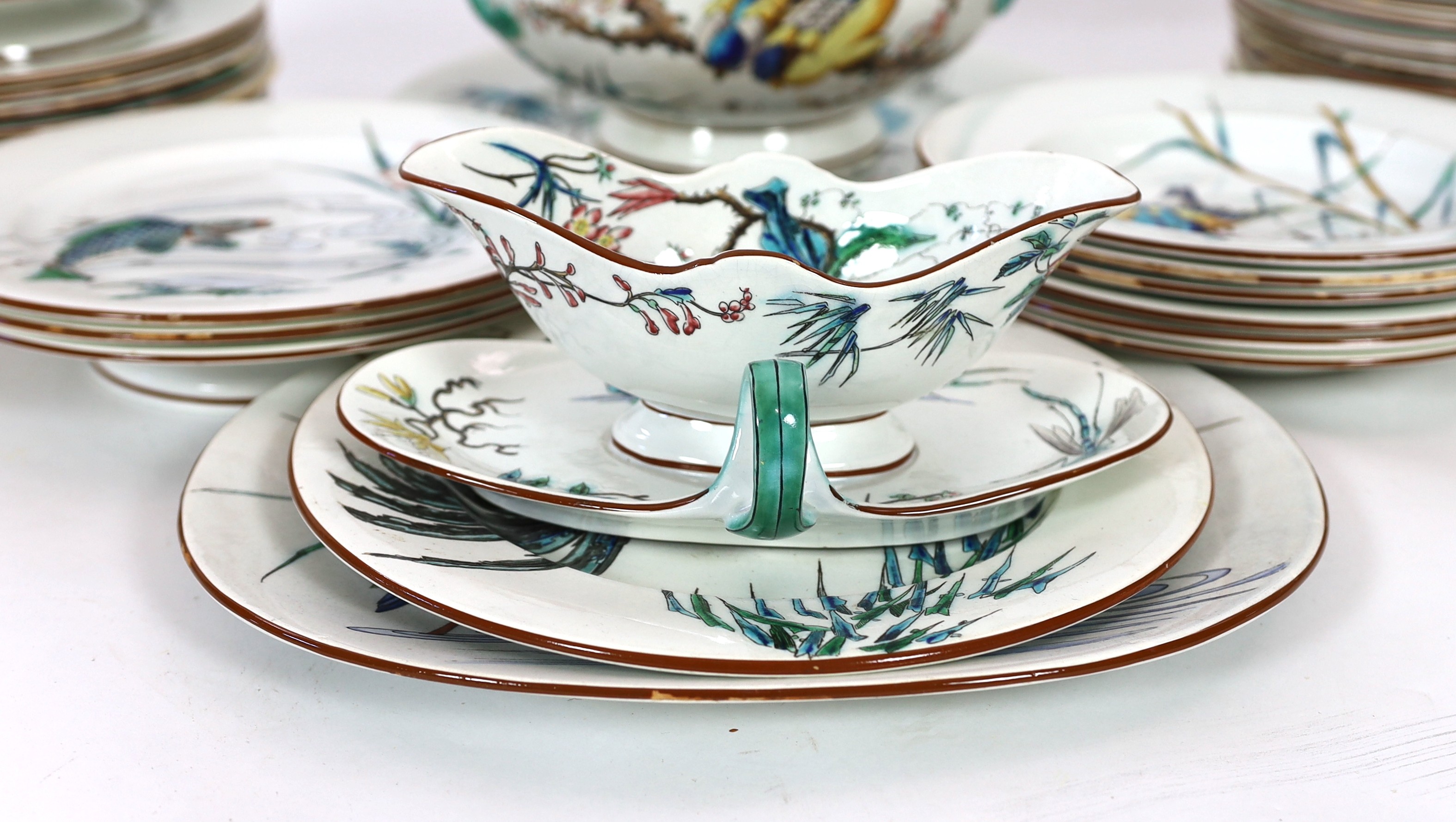 Eugene Millet (1819-1879) for Viellard Bordeaux - an extensive Japonaise ‘Grands Oiseaux’ earthenware part dinner service, late 19th century